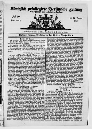 Königlich privilegirte Berlinische Zeitung von Staats- und gelehrten Sachen vom 12.01.1868