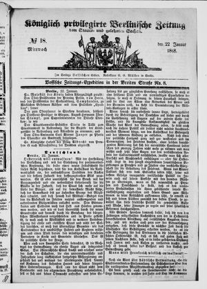 Königlich privilegirte Berlinische Zeitung von Staats- und gelehrten Sachen vom 22.01.1868