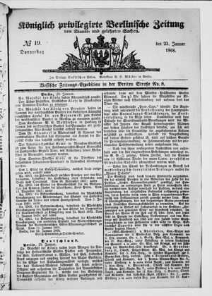 Königlich privilegirte Berlinische Zeitung von Staats- und gelehrten Sachen on Jan 23, 1868