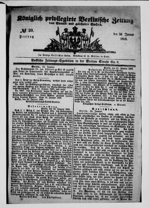 Königlich privilegirte Berlinische Zeitung von Staats- und gelehrten Sachen vom 24.01.1868