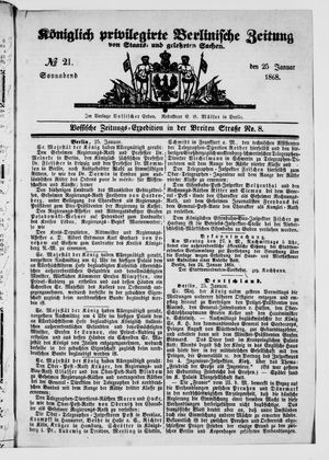 Königlich privilegirte Berlinische Zeitung von Staats- und gelehrten Sachen vom 25.01.1868
