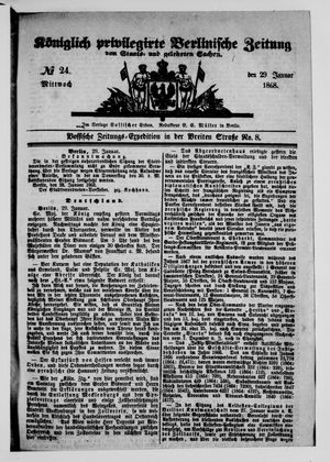 Königlich privilegirte Berlinische Zeitung von Staats- und gelehrten Sachen vom 29.01.1868