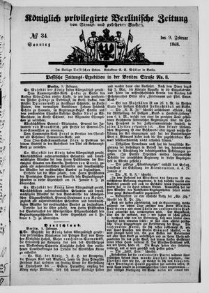 Königlich privilegirte Berlinische Zeitung von Staats- und gelehrten Sachen vom 09.02.1868