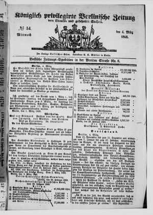 Königlich privilegirte Berlinische Zeitung von Staats- und gelehrten Sachen vom 04.03.1868