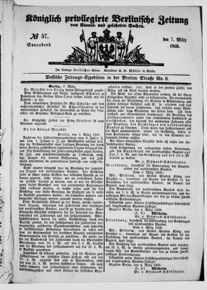 Königlich privilegirte Berlinische Zeitung von Staats- und gelehrten Sachen vom 07.03.1868