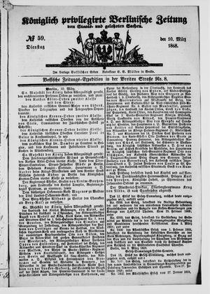 Königlich privilegirte Berlinische Zeitung von Staats- und gelehrten Sachen vom 10.03.1868
