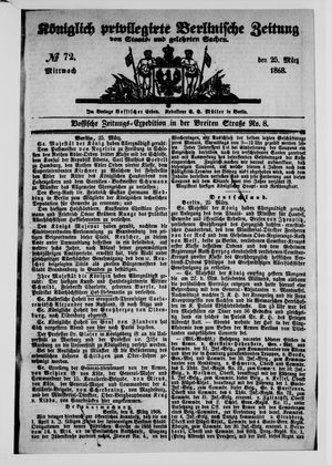 Königlich privilegirte Berlinische Zeitung von Staats- und gelehrten Sachen vom 25.03.1868