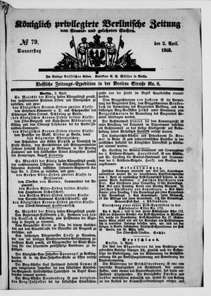 Königlich privilegirte Berlinische Zeitung von Staats- und gelehrten Sachen on Apr 2, 1868