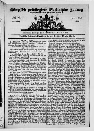 Königlich privilegirte Berlinische Zeitung von Staats- und gelehrten Sachen vom 07.04.1868