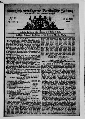 Königlich privilegirte Berlinische Zeitung von Staats- und gelehrten Sachen vom 26.04.1868