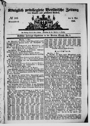 Königlich privilegirte Berlinische Zeitung von Staats- und gelehrten Sachen on May 2, 1868