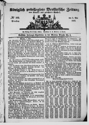 Königlich privilegirte Berlinische Zeitung von Staats- und gelehrten Sachen on May 5, 1868