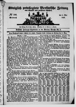 Königlich privilegirte Berlinische Zeitung von Staats- und gelehrten Sachen on May 6, 1868