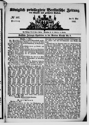 Königlich privilegirte Berlinische Zeitung von Staats- und gelehrten Sachen on May 8, 1868