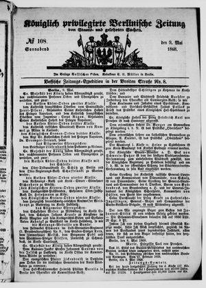 Königlich privilegirte Berlinische Zeitung von Staats- und gelehrten Sachen on May 9, 1868