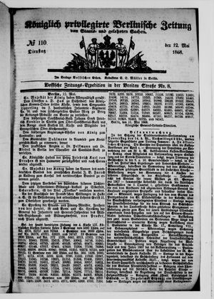 Königlich privilegirte Berlinische Zeitung von Staats- und gelehrten Sachen vom 12.05.1868