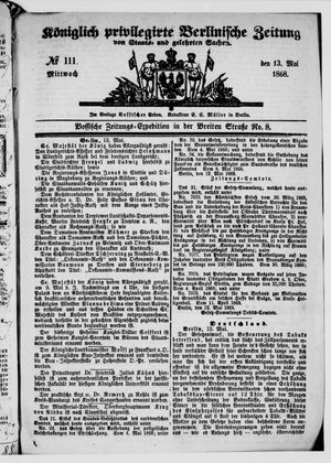 Königlich privilegirte Berlinische Zeitung von Staats- und gelehrten Sachen vom 13.05.1868