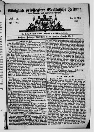 Königlich privilegirte Berlinische Zeitung von Staats- und gelehrten Sachen vom 15.05.1868