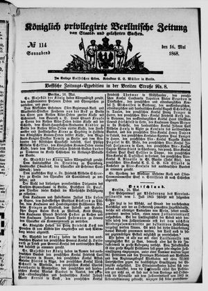 Königlich privilegirte Berlinische Zeitung von Staats- und gelehrten Sachen on May 16, 1868