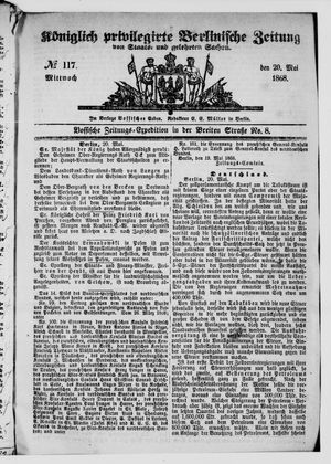 Königlich privilegirte Berlinische Zeitung von Staats- und gelehrten Sachen on May 20, 1868