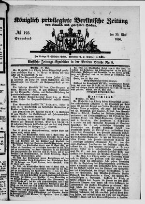 Königlich privilegirte Berlinische Zeitung von Staats- und gelehrten Sachen vom 30.05.1868