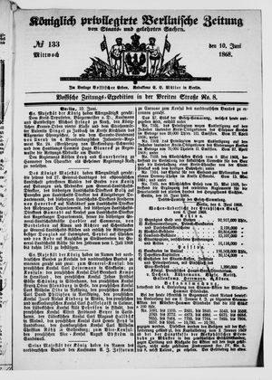 Königlich privilegirte Berlinische Zeitung von Staats- und gelehrten Sachen vom 10.06.1868