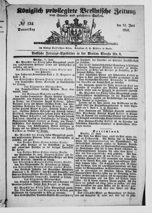 Königlich privilegirte Berlinische Zeitung von Staats- und gelehrten Sachen vom 11.06.1868