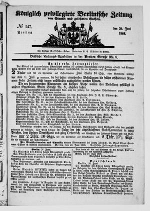 Königlich privilegirte Berlinische Zeitung von Staats- und gelehrten Sachen vom 26.06.1868