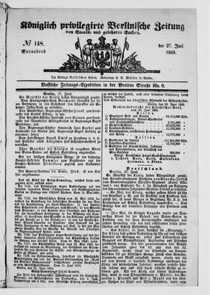 Königlich privilegirte Berlinische Zeitung von Staats- und gelehrten Sachen vom 27.06.1868