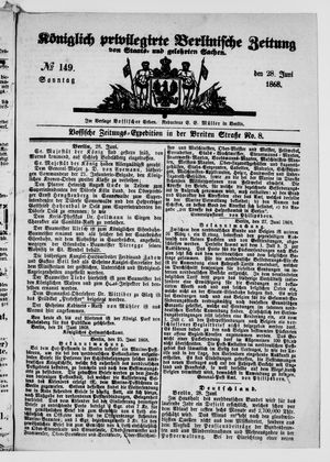 Königlich privilegirte Berlinische Zeitung von Staats- und gelehrten Sachen vom 28.06.1868