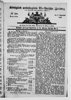 Königlich privilegirte Berlinische Zeitung von Staats- und gelehrten Sachen vom 03.09.1868