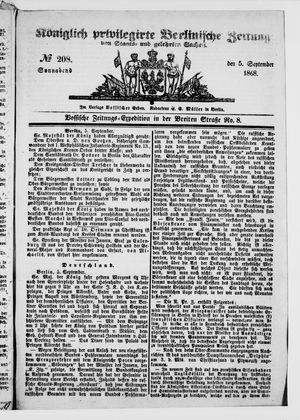 Königlich privilegirte Berlinische Zeitung von Staats- und gelehrten Sachen on Sep 5, 1868