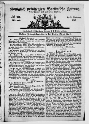 Königlich privilegirte Berlinische Zeitung von Staats- und gelehrten Sachen on Sep 9, 1868