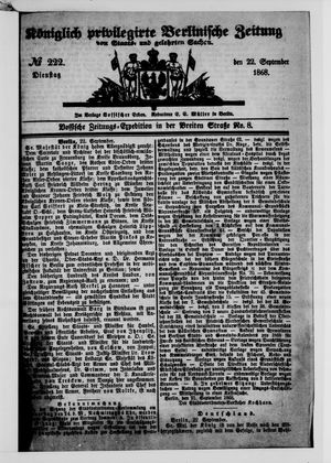 Königlich privilegirte Berlinische Zeitung von Staats- und gelehrten Sachen vom 22.09.1868
