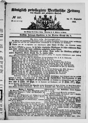 Königlich privilegirte Berlinische Zeitung von Staats- und gelehrten Sachen on Sep 27, 1868
