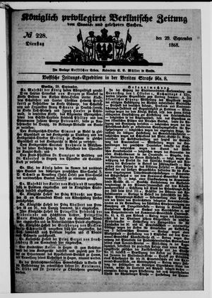 Königlich privilegirte Berlinische Zeitung von Staats- und gelehrten Sachen vom 29.09.1868
