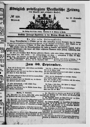 Königlich privilegirte Berlinische Zeitung von Staats- und gelehrten Sachen on Sep 30, 1868