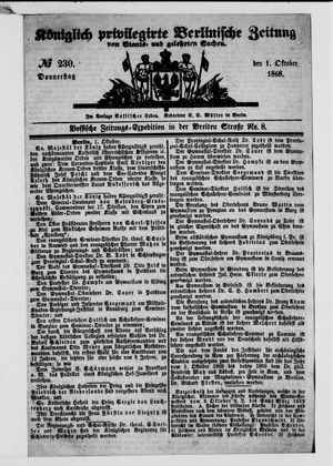 Königlich privilegirte Berlinische Zeitung von Staats- und gelehrten Sachen on Oct 1, 1868