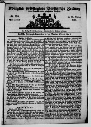 Königlich privilegirte Berlinische Zeitung von Staats- und gelehrten Sachen vom 10.10.1868