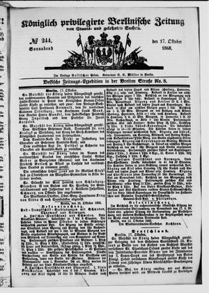 Königlich privilegirte Berlinische Zeitung von Staats- und gelehrten Sachen on Oct 17, 1868
