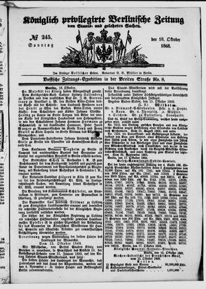 Königlich privilegirte Berlinische Zeitung von Staats- und gelehrten Sachen vom 18.10.1868