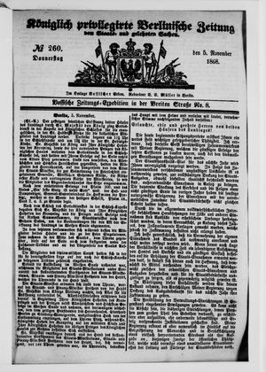 Königlich privilegirte Berlinische Zeitung von Staats- und gelehrten Sachen vom 05.11.1868