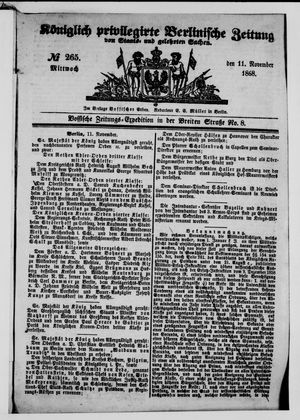 Königlich privilegirte Berlinische Zeitung von Staats- und gelehrten Sachen vom 11.11.1868