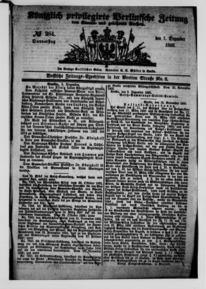Königlich privilegirte Berlinische Zeitung von Staats- und gelehrten Sachen vom 03.12.1868