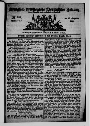 Königlich privilegirte Berlinische Zeitung von Staats- und gelehrten Sachen vom 12.12.1868