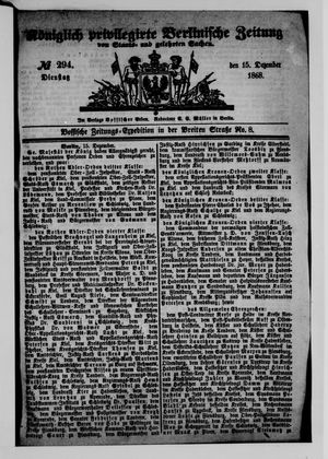 Königlich privilegirte Berlinische Zeitung von Staats- und gelehrten Sachen on Dec 15, 1868