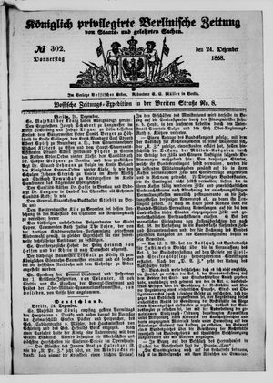 Königlich privilegirte Berlinische Zeitung von Staats- und gelehrten Sachen vom 24.12.1868