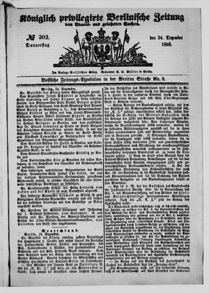 Königlich privilegirte Berlinische Zeitung von Staats- und gelehrten Sachen vom 24.12.1868