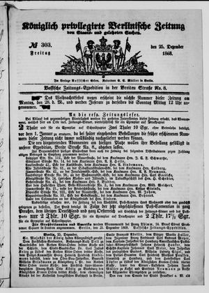 Königlich privilegirte Berlinische Zeitung von Staats- und gelehrten Sachen vom 25.12.1868