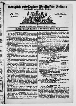 Königlich privilegirte Berlinische Zeitung von Staats- und gelehrten Sachen on Dec 29, 1868